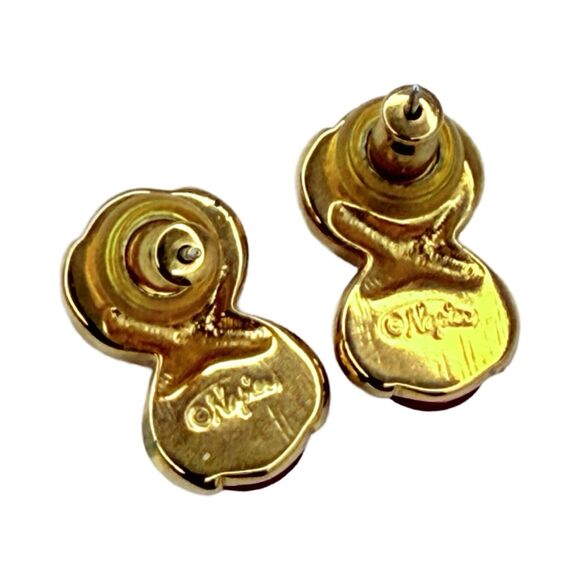 Vintage Napier Signed Cherry Red Earrings 3/4" Gold Tone Pierced Enamel - Picture 7 of 10